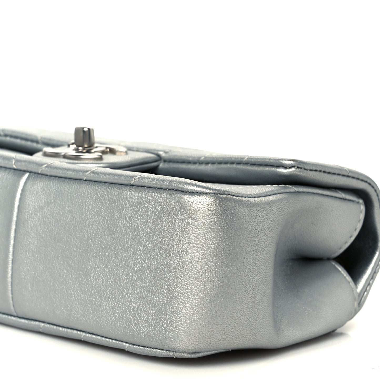 Metallic Lambskin Chevron Quilted Mini Rectangular Flap Silver