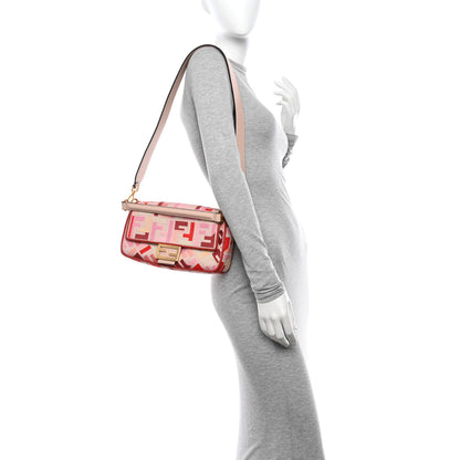 Fendi Canvas Vitello King FF Embroidered Baguette Rosa Quarzo Bloody Mary Multicolor 2 of 9