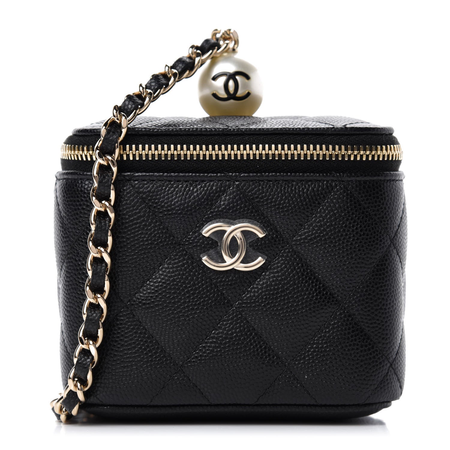 Chanel Caviar Quilted Mini Pearl On Top Vanity Case With Chain Black 1 of 11