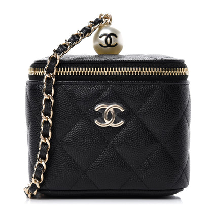 Chanel Caviar Quilted Mini Pearl On Top Vanity Case With Chain Black 1 of 11