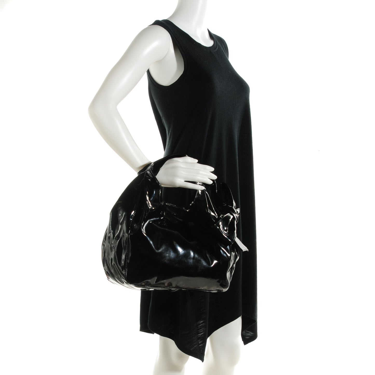 Patent Lacca Small Nuage Bow Hobo Black