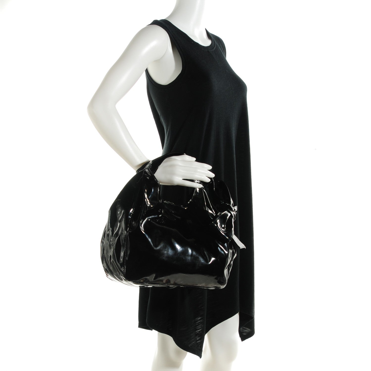 Valentino Garavani Patent Lacca Small Nuage Bow Hobo Black 2 of 7