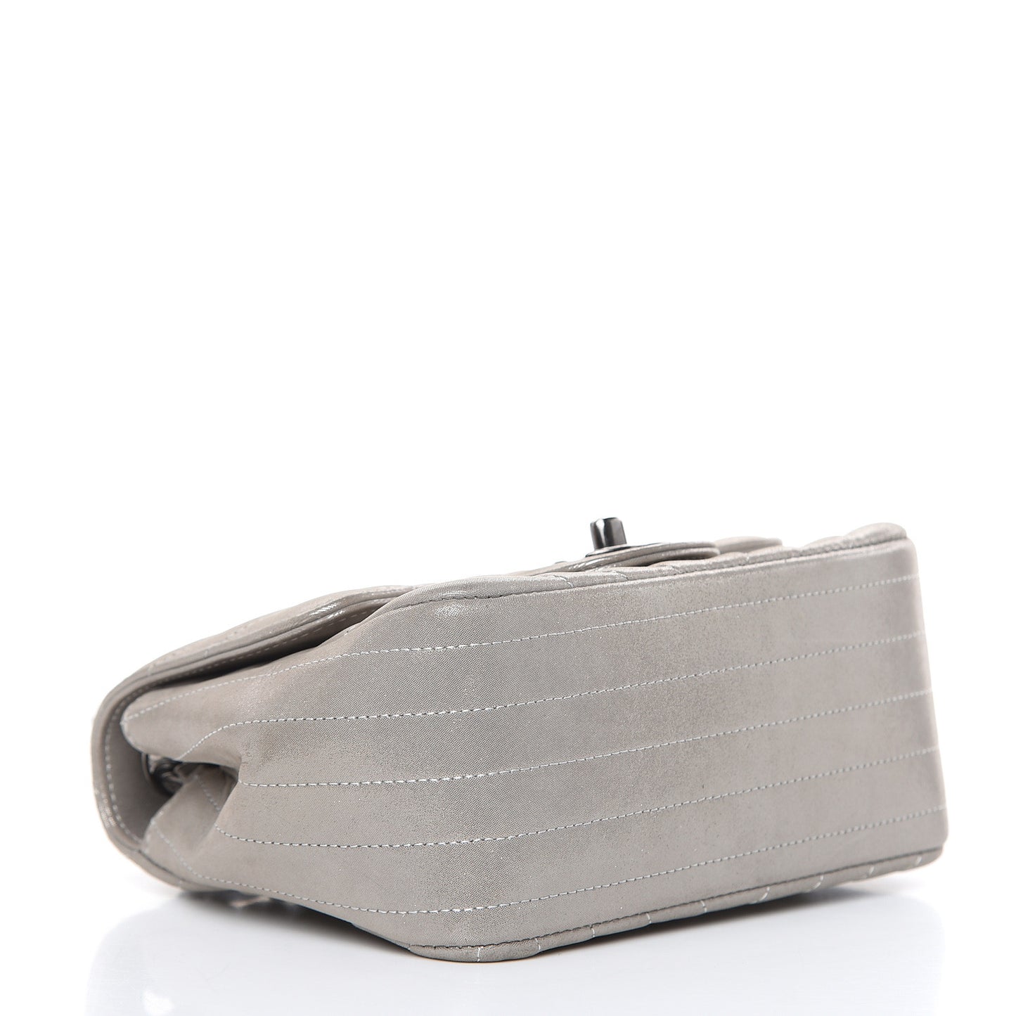 Iridescent Calfskin Chevron Quilted Mini Square Flap Silver