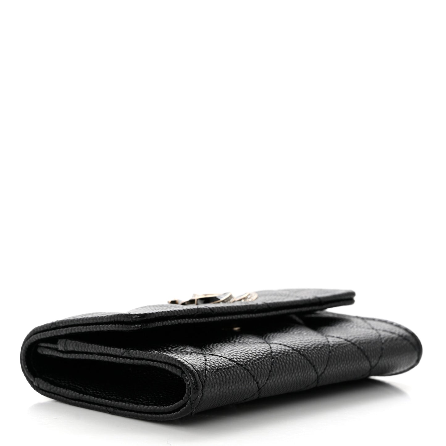 Caviar Quilted Crystal Enamel CC Flap Card Holder Black