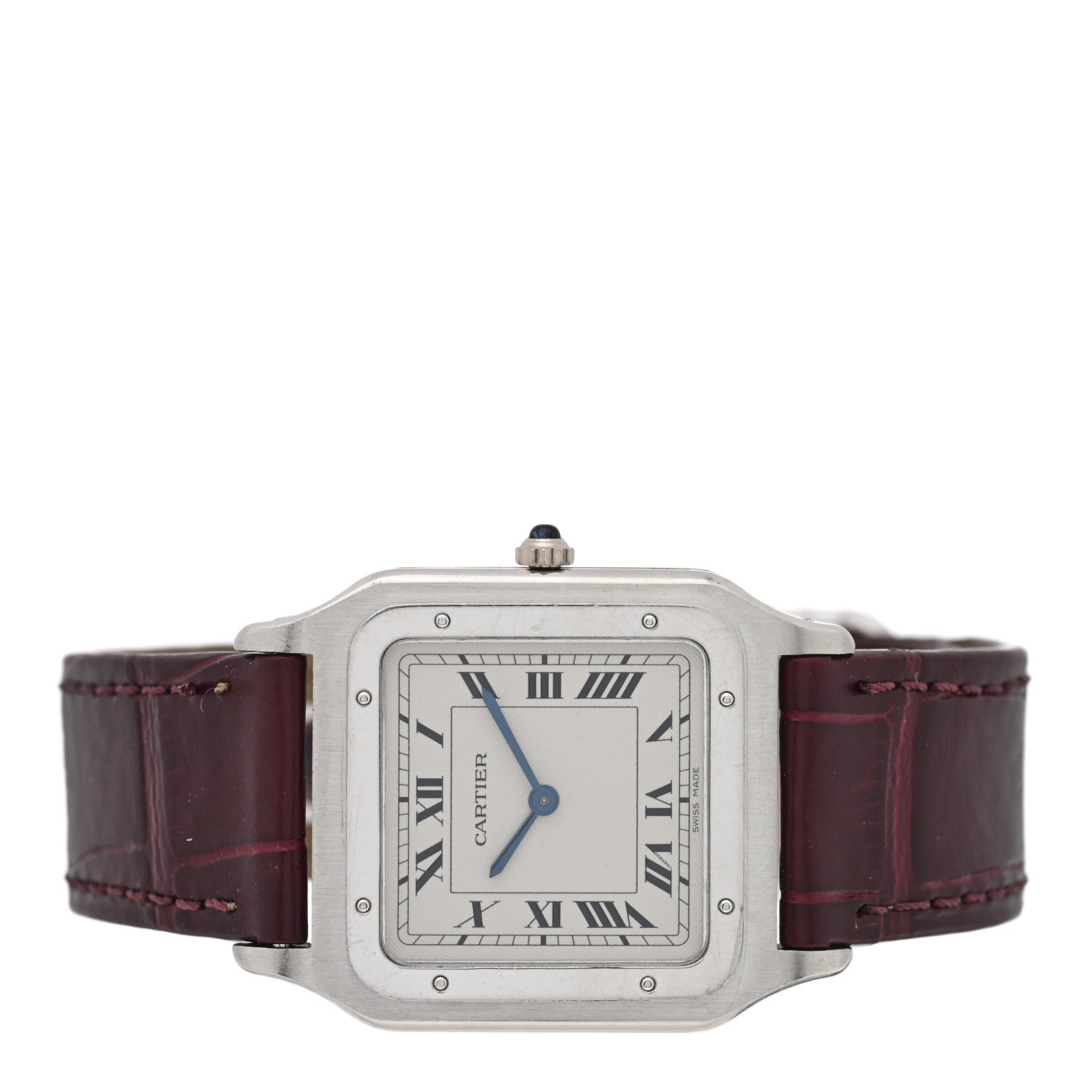 Cartier Platinum Alligator 27mm Santos Dumont Quartz Watch Burgundy 2 of 4