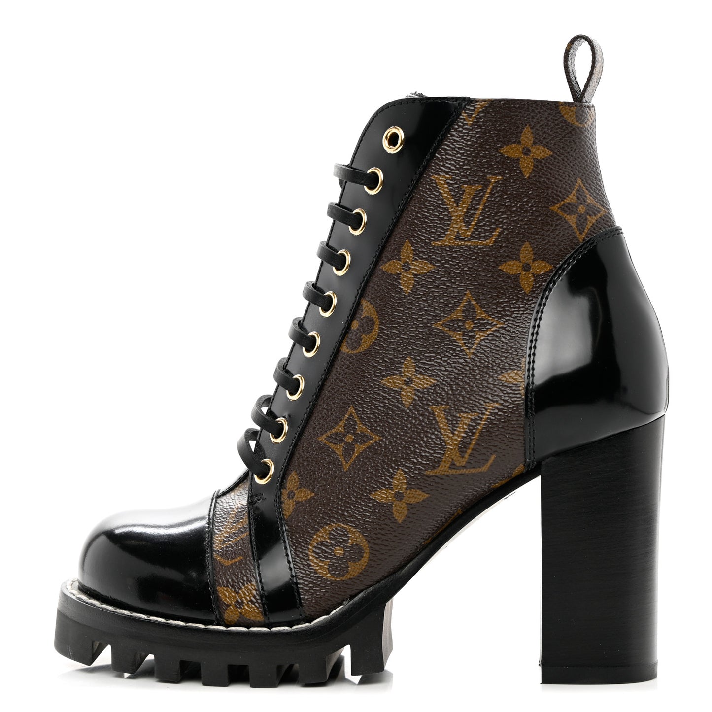 Patent Calfskin Monogram Star Trail Ankle Boots 36 Black