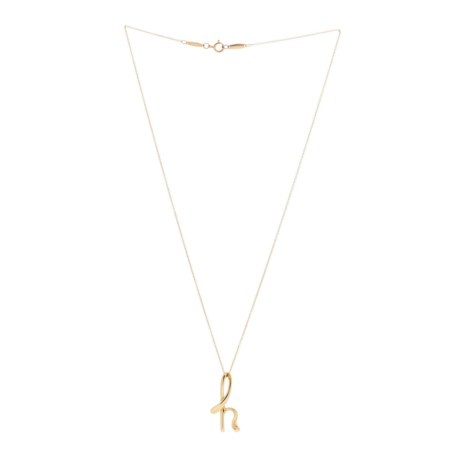 Tiffany 18K Yellow Gold Elsa Peretti Letter H Pendant Necklace 3 of 6
