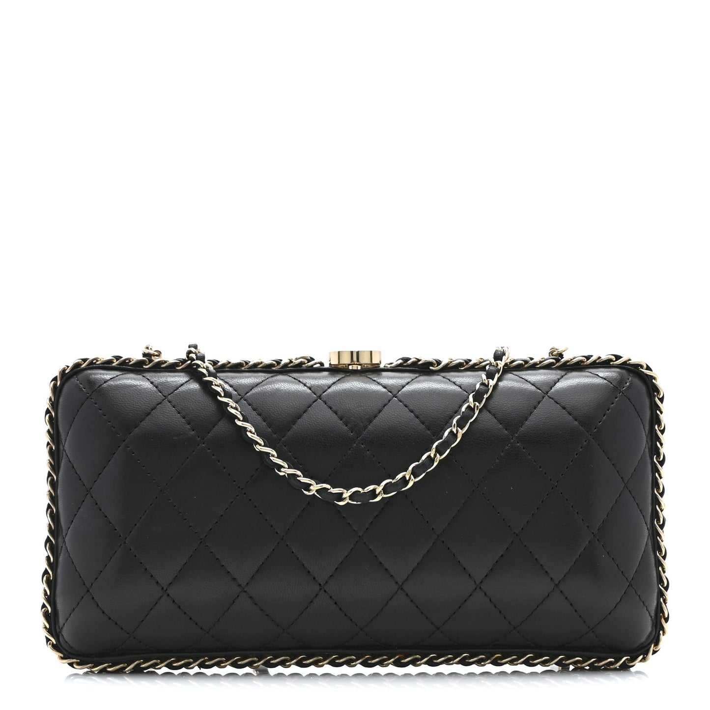 Lambskin Quilted Chain Around Clutch Black