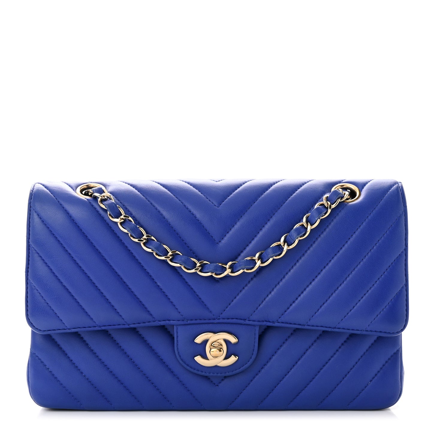 Lambskin Chevron Quilted Medium Double Flap Blue