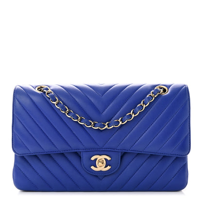Chanel Lambskin Chevron Quilted Medium Double Flap Blue 1 of 10