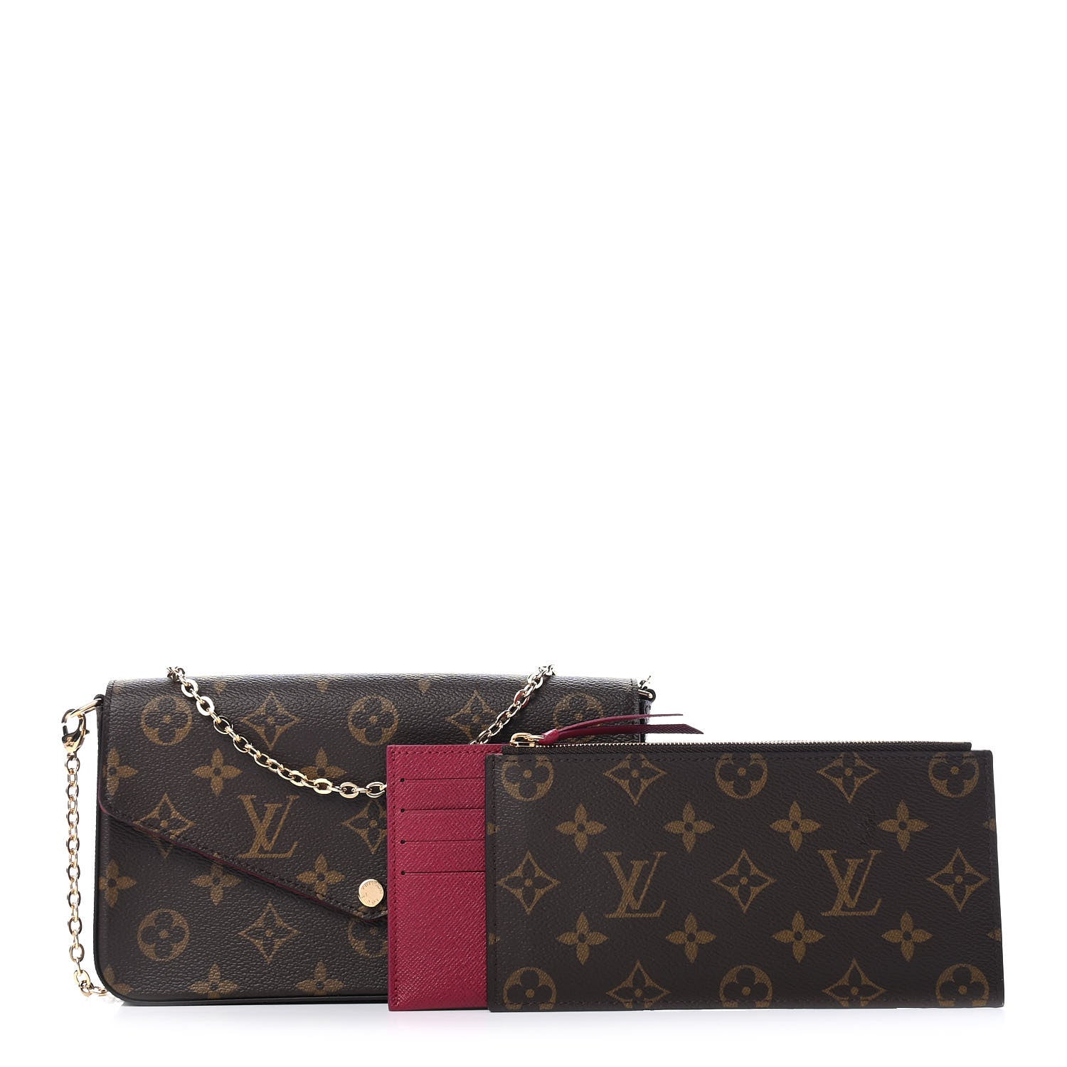 Louis Vuitton Monogram Pochette Felicie Chain Wallet Fuchsia 1 of 10