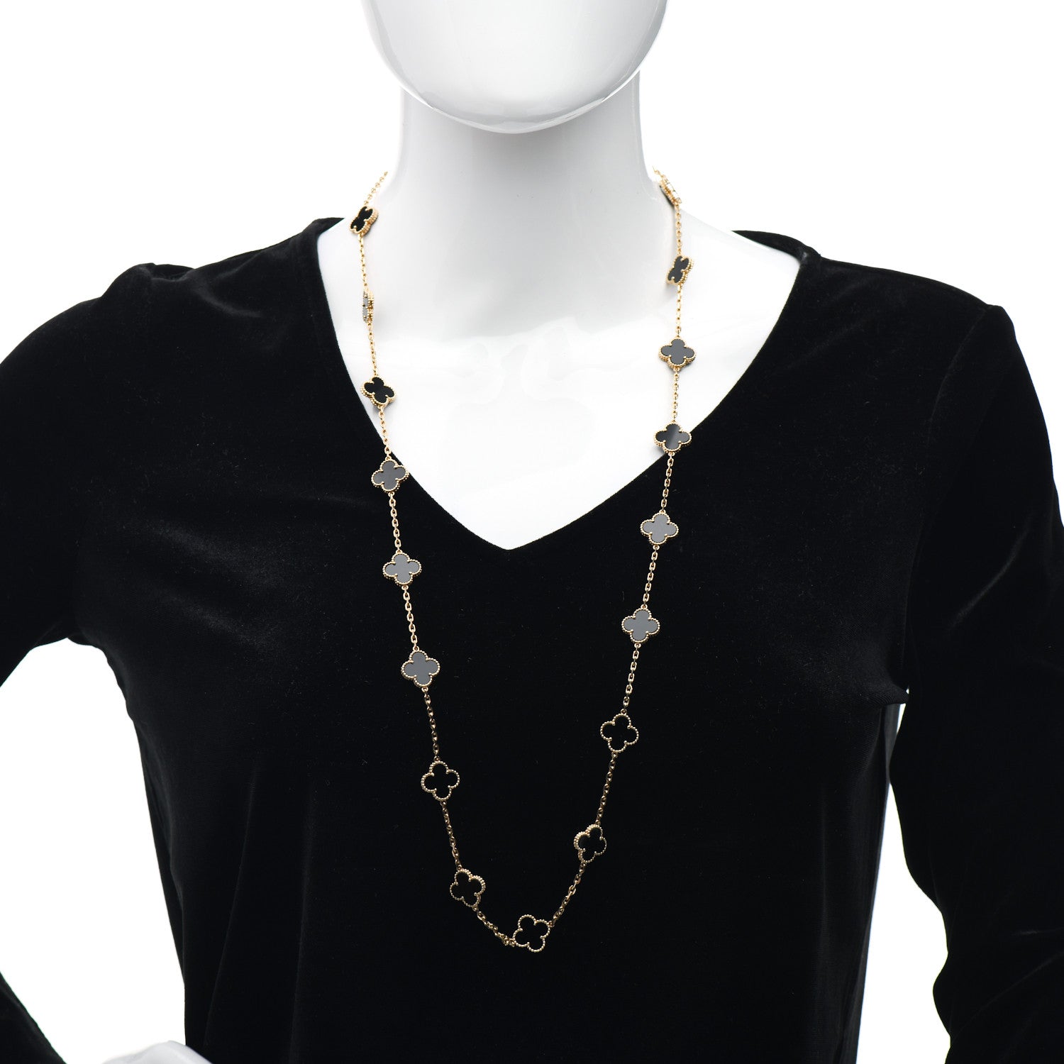 Van Cleef & Arpels 18K Yellow Gold Black Onyx 20 Motifs Vintage Alhambra Necklace 2 of 5