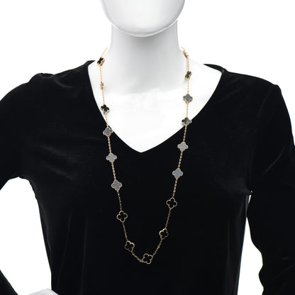 Van Cleef & Arpels 18K Yellow Gold Black Onyx 20 Motifs Vintage Alhambra Necklace 2 of 5