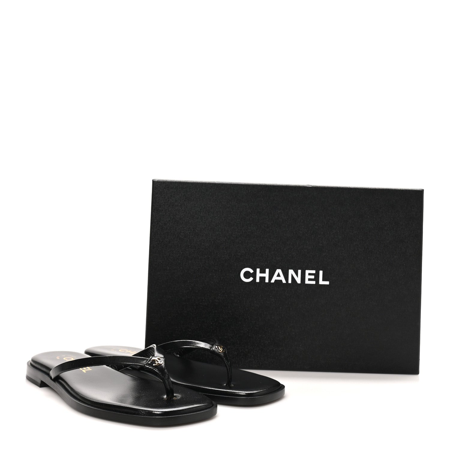 Chanel Goatskin CC Times Square Thong Sandals 37 Black 10 of 10
