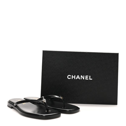 Chanel Goatskin CC Times Square Thong Sandals 37 Black 10 of 10