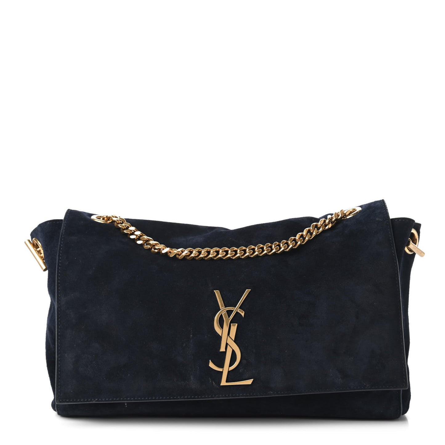 Smooth Calfskin Suede Medium Reversible Monogram Kate Satchel Navy
