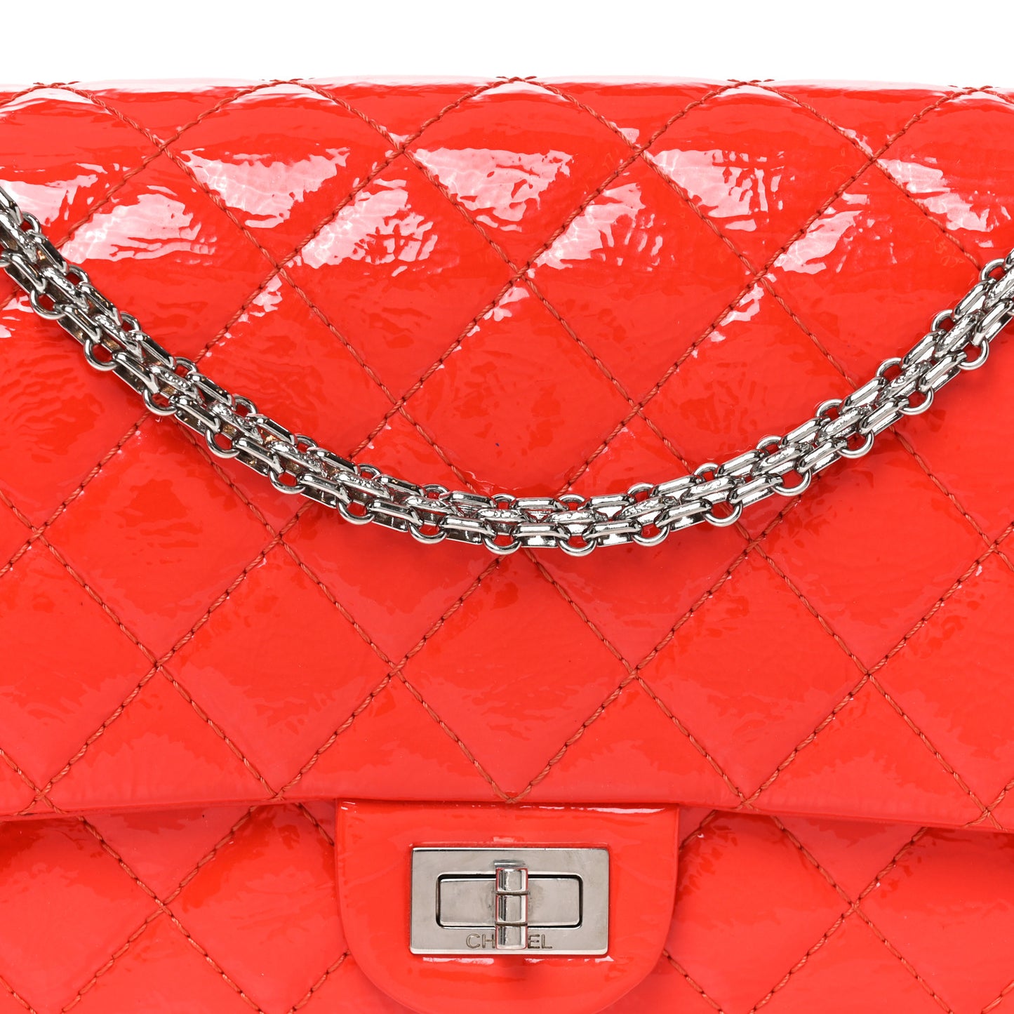 Distressed Patent Quilted 2.55 Reissue Flap Red