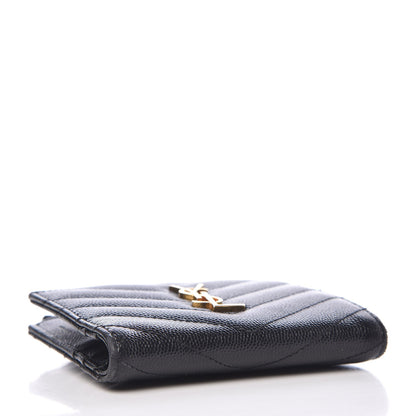 Saint Laurent Grain De Poudre Matelasse Chevron Monogram Zipped Card Case Black 4 of 9