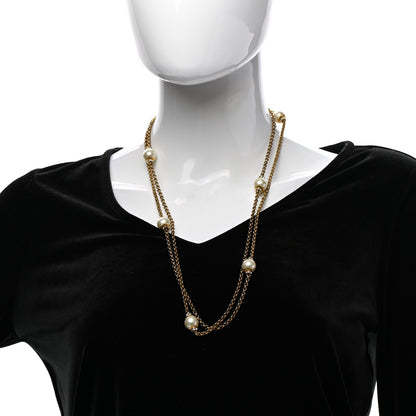 Chanel Crystal Pearl Long Necklace Gold 2 of 5