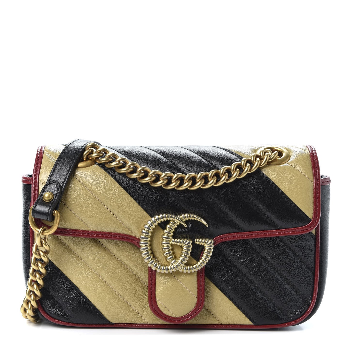 Azalea Calfskin Matelasse Diagonal Patchwork Mini Torchon GG Marmont Shoulder Bag Black Beige Romantic Cerise