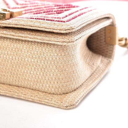 Chanel Cotton Canvas Calfskin Chevron Embroidered Small Boy Flap Beige Pink 9 of 9