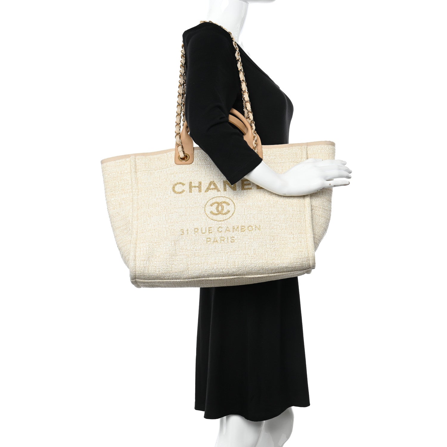 Chanel Canvas Medium Deauville Tote Light Beige 2 of 10