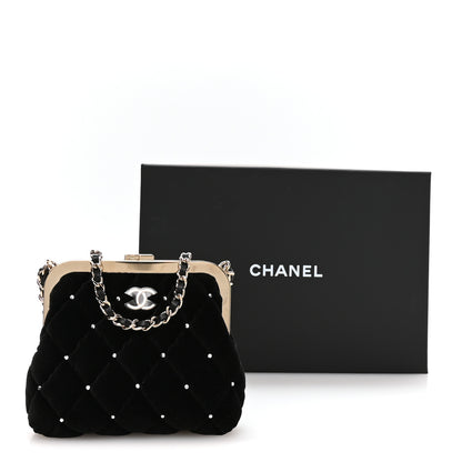 Chanel Velvet Diamante Quilted Kiss Lock Clutch Black 11 of 11