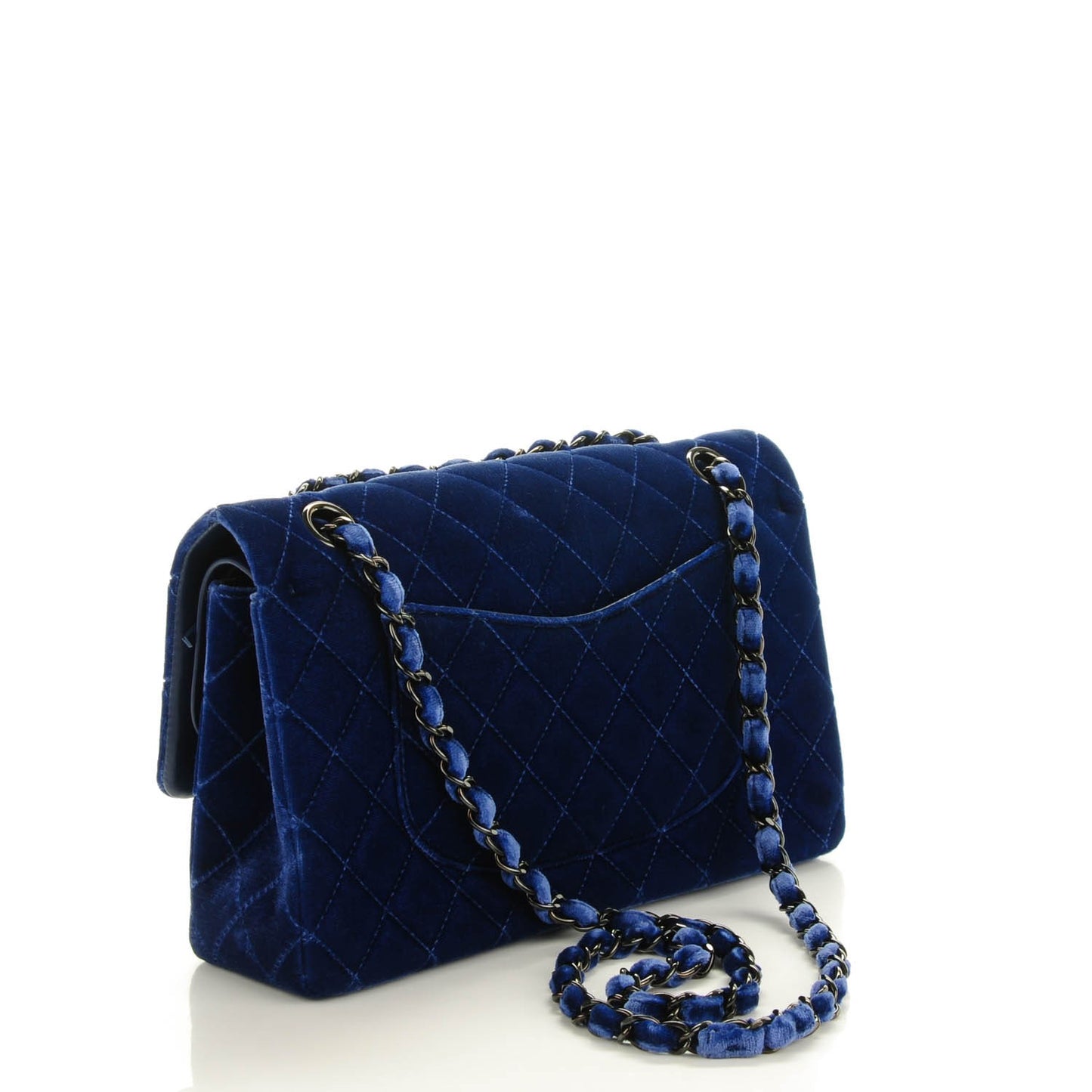 Velvet Quilted Medium Double Flap Navy Blue