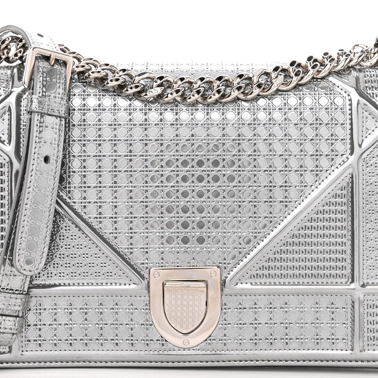 Metallic Patent Micro-Cannage Medium Diorama Flap Bag Silver
