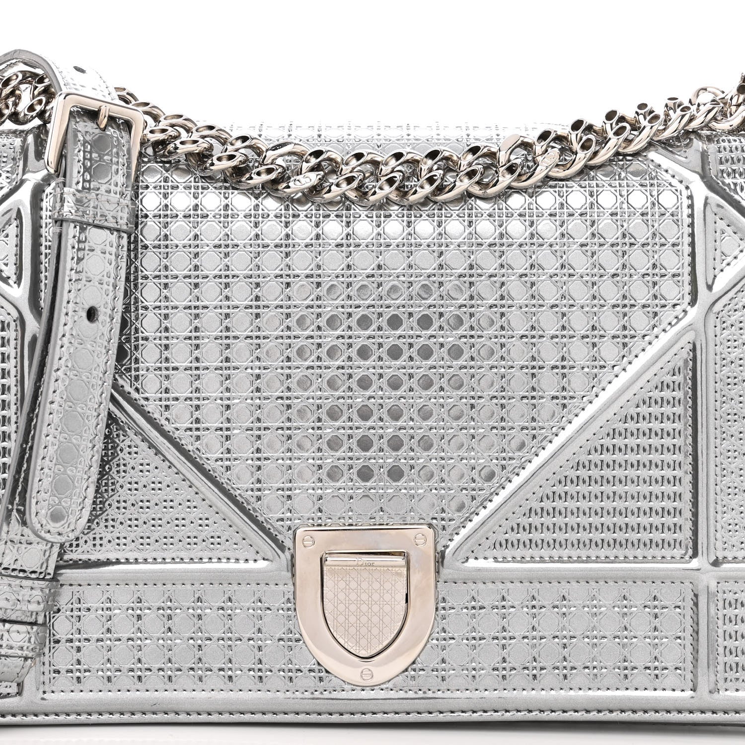 Christian Dior Metallic Patent Micro-Cannage Medium Diorama Flap Bag Silver 7 of 9