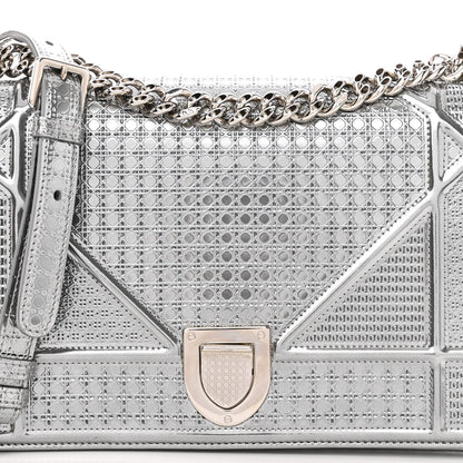 Christian Dior Metallic Patent Micro-Cannage Medium Diorama Flap Bag Silver 7 of 9