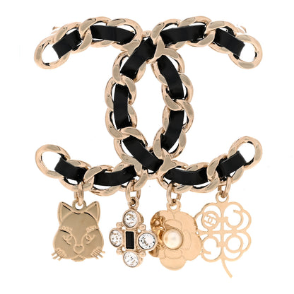 Chanel Lambskin Crystal Chain CC Charms Brooch Black Gold 1 of 3