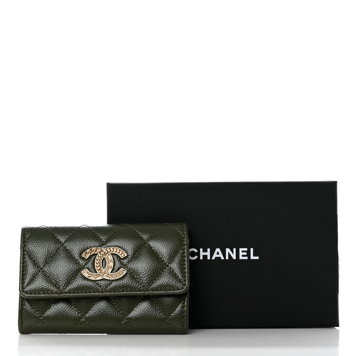 Chanel Caviar Quilted Chain CC Flap Card Holder Khaki 9 of 9