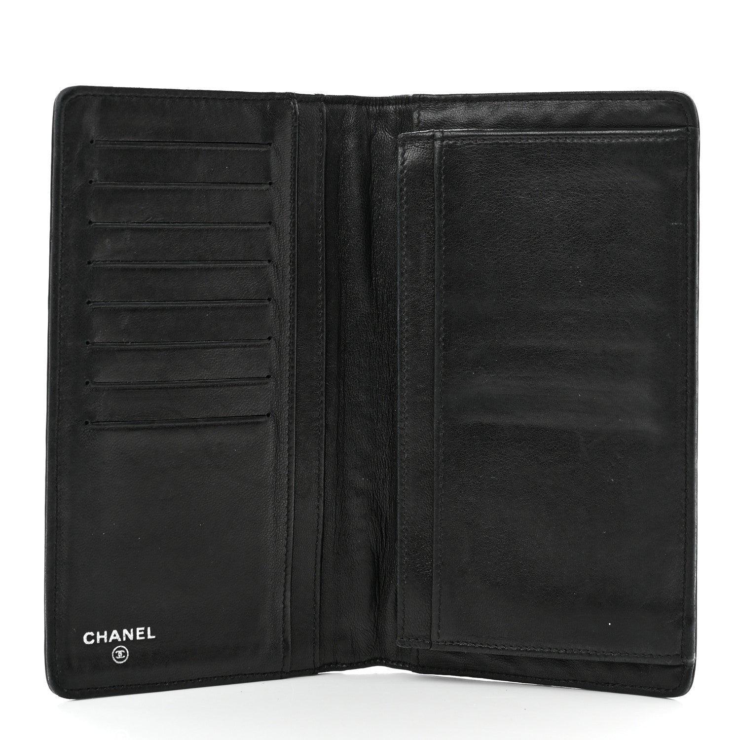 Chanel Lambskin Camellia Embossed Yen Wallet Black 5 of 13