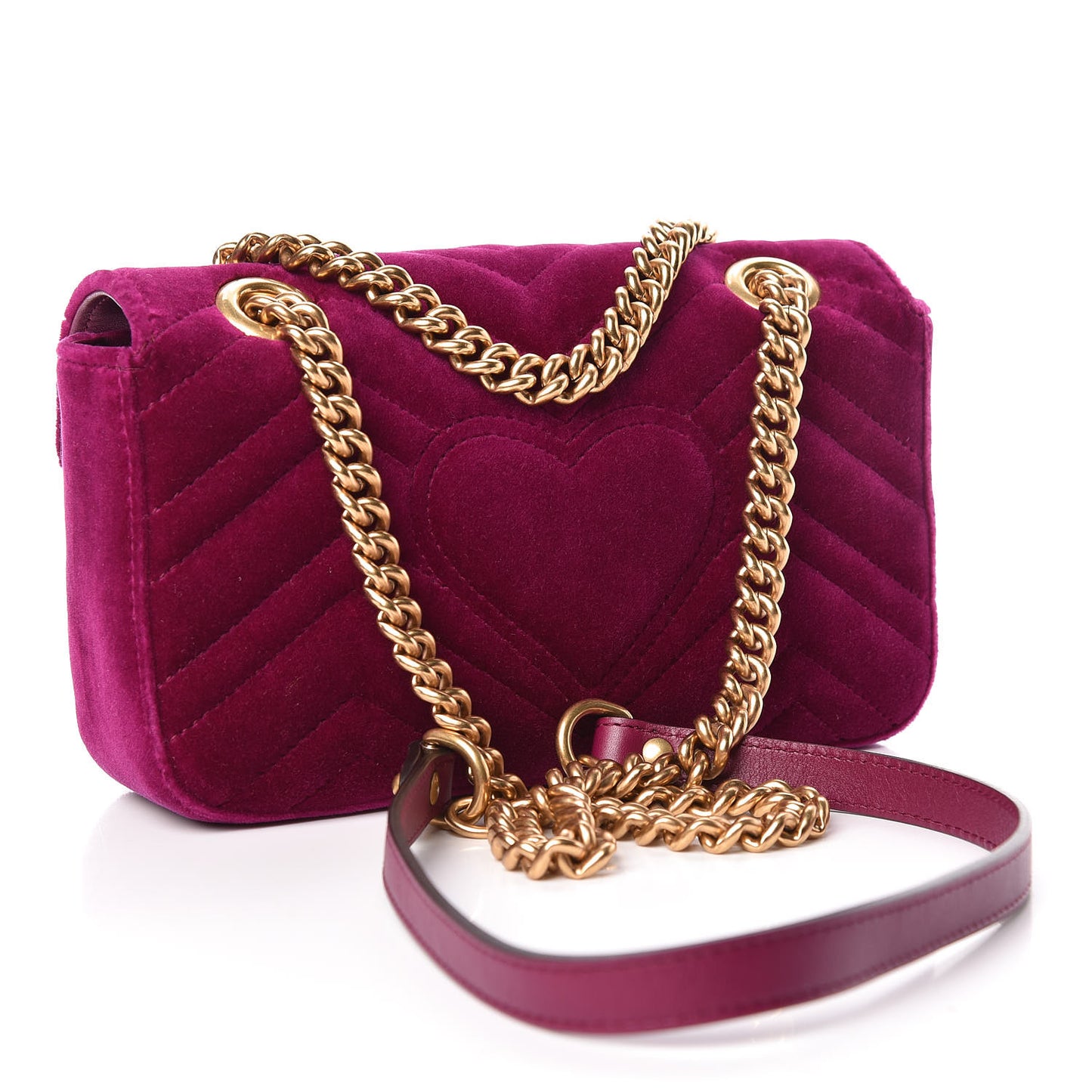 Velvet Matelasse Mini GG Marmont Shoulder Bag Fuchsia Violet Cyclamen