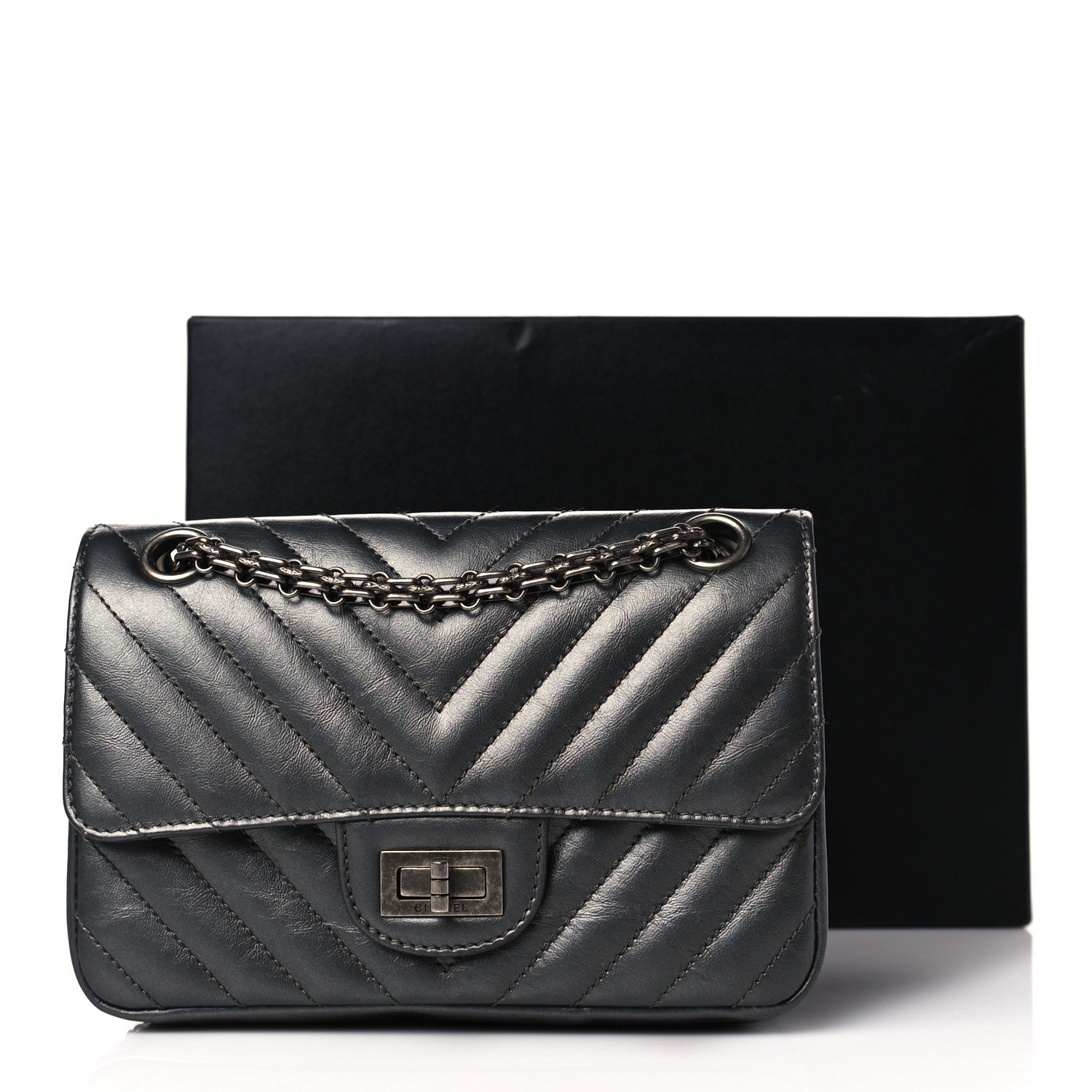 Chanel Metallic Aged Calfskin Chevron Quilted 2.55 Reissue Mini Flap Grey 11 of 11
