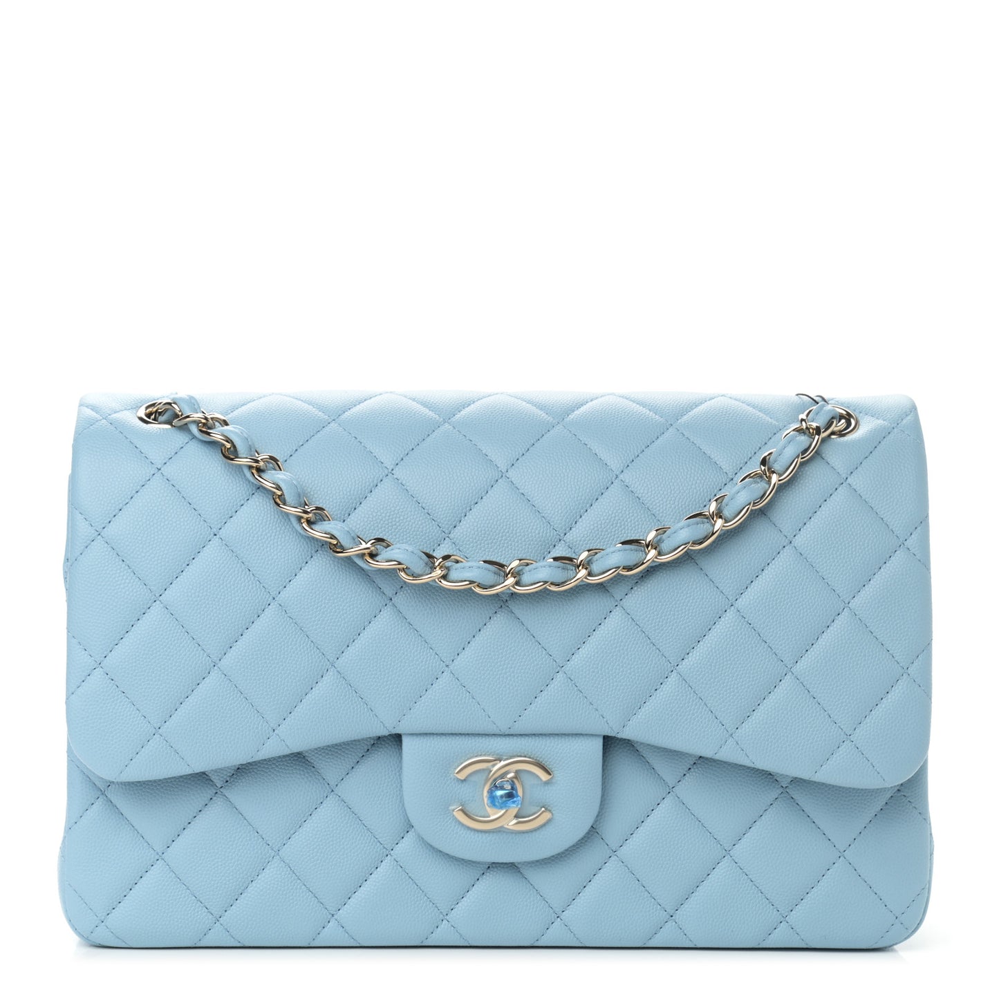 Caviar Quilted Jumbo Double Flap Light Blue