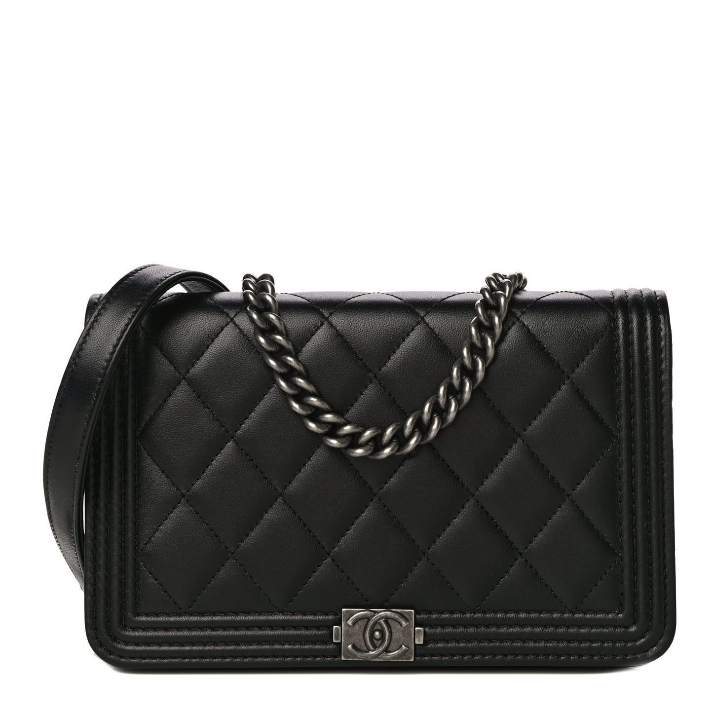 Lambskin Quilted Boy Wallet On Chain WOC Black