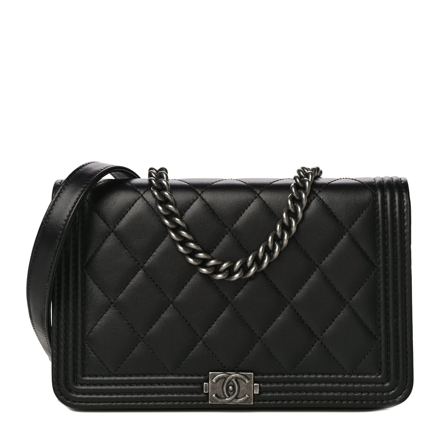 Chanel Lambskin Quilted Boy Wallet On Chain WOC Black 1 of 14