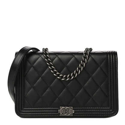 Chanel Lambskin Quilted Boy Wallet On Chain WOC Black 1 of 14