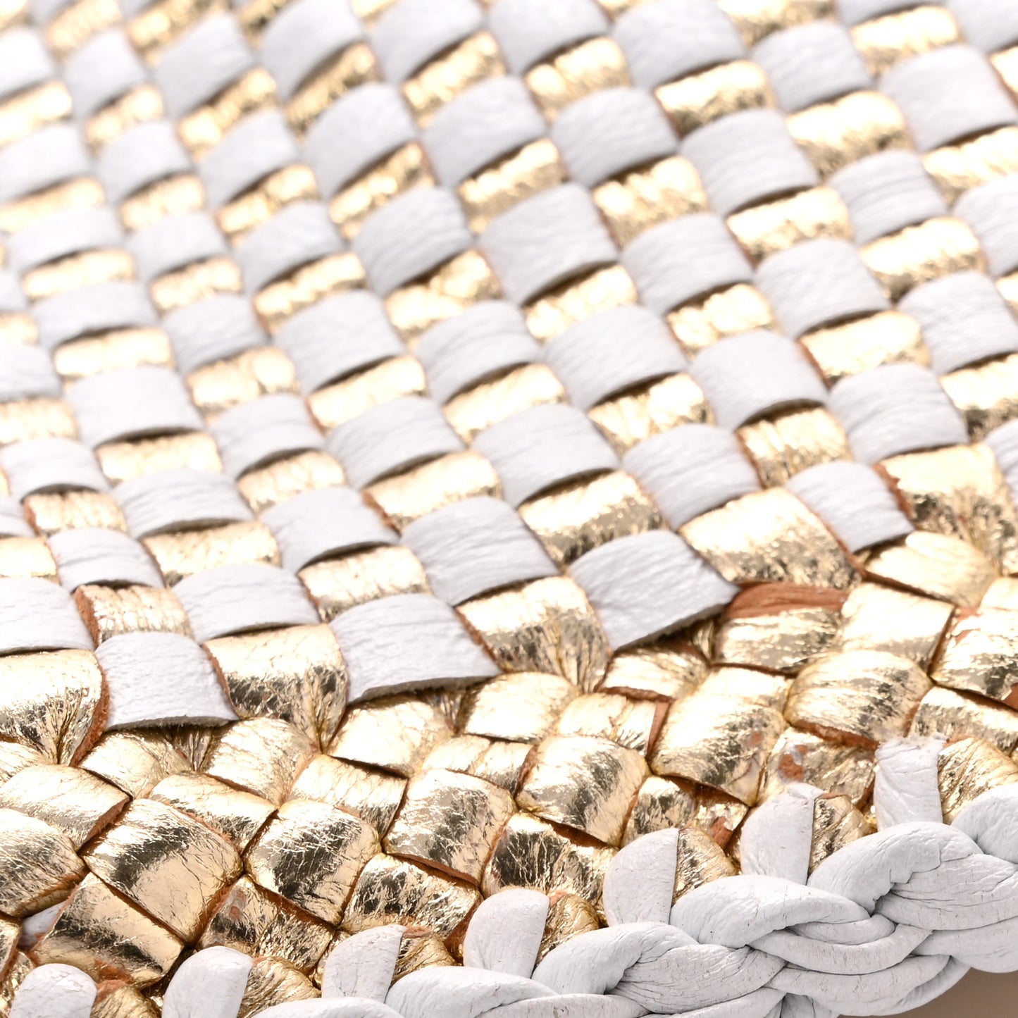 Goatskin Woven Zip Clutch Oro White