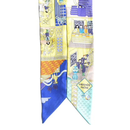 Hermes Silk La Maison des Carres Twilly Jaune Vif Bleu Roy Turquoise 4 of 6