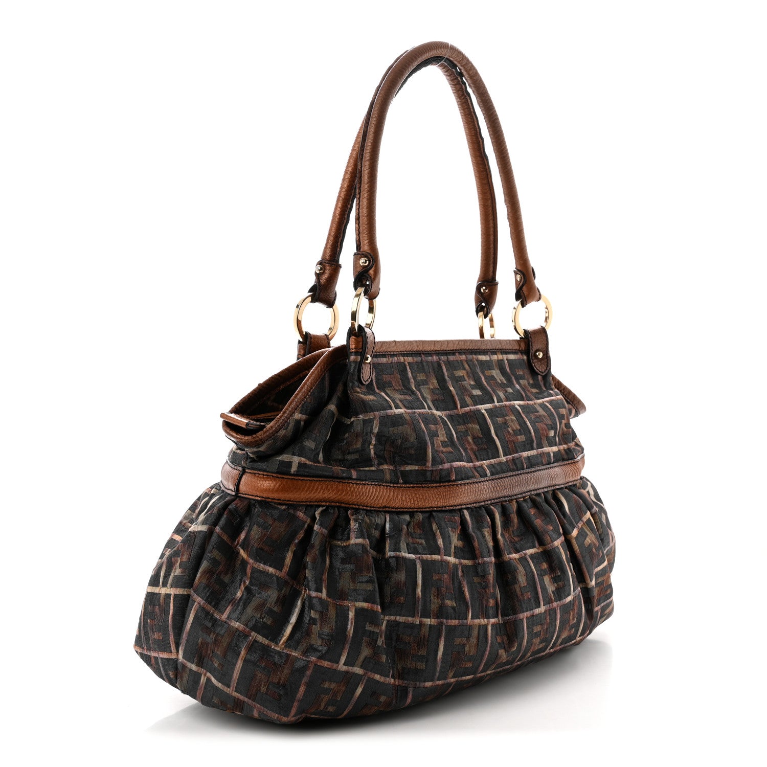 Fendi Zucca Calfskin Crocodile Embossed Large Chef Shopper Tote Tobacco 3 of 11