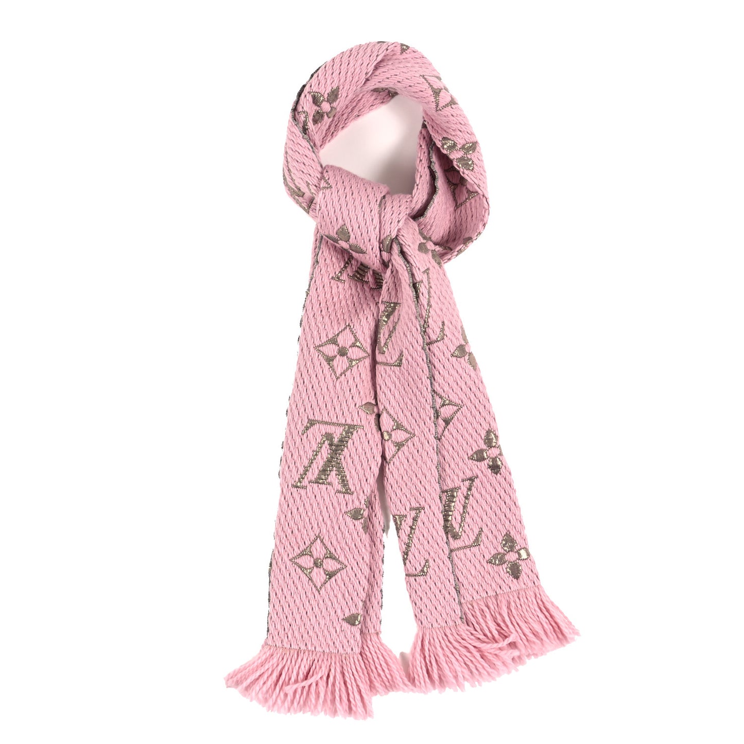 Wool Silk Logomania Shine Scarf Pink