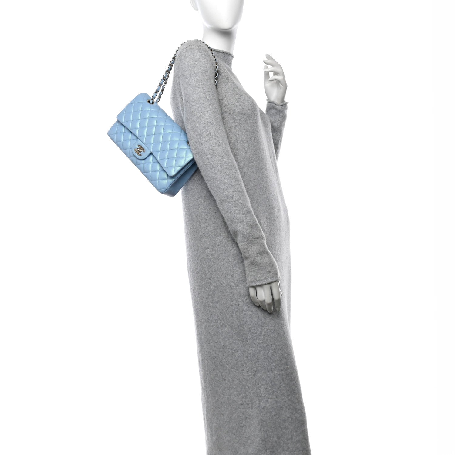 Chanel Iridescent Lambskin Quilted Medium Double Flap Light Blue 2 of 14