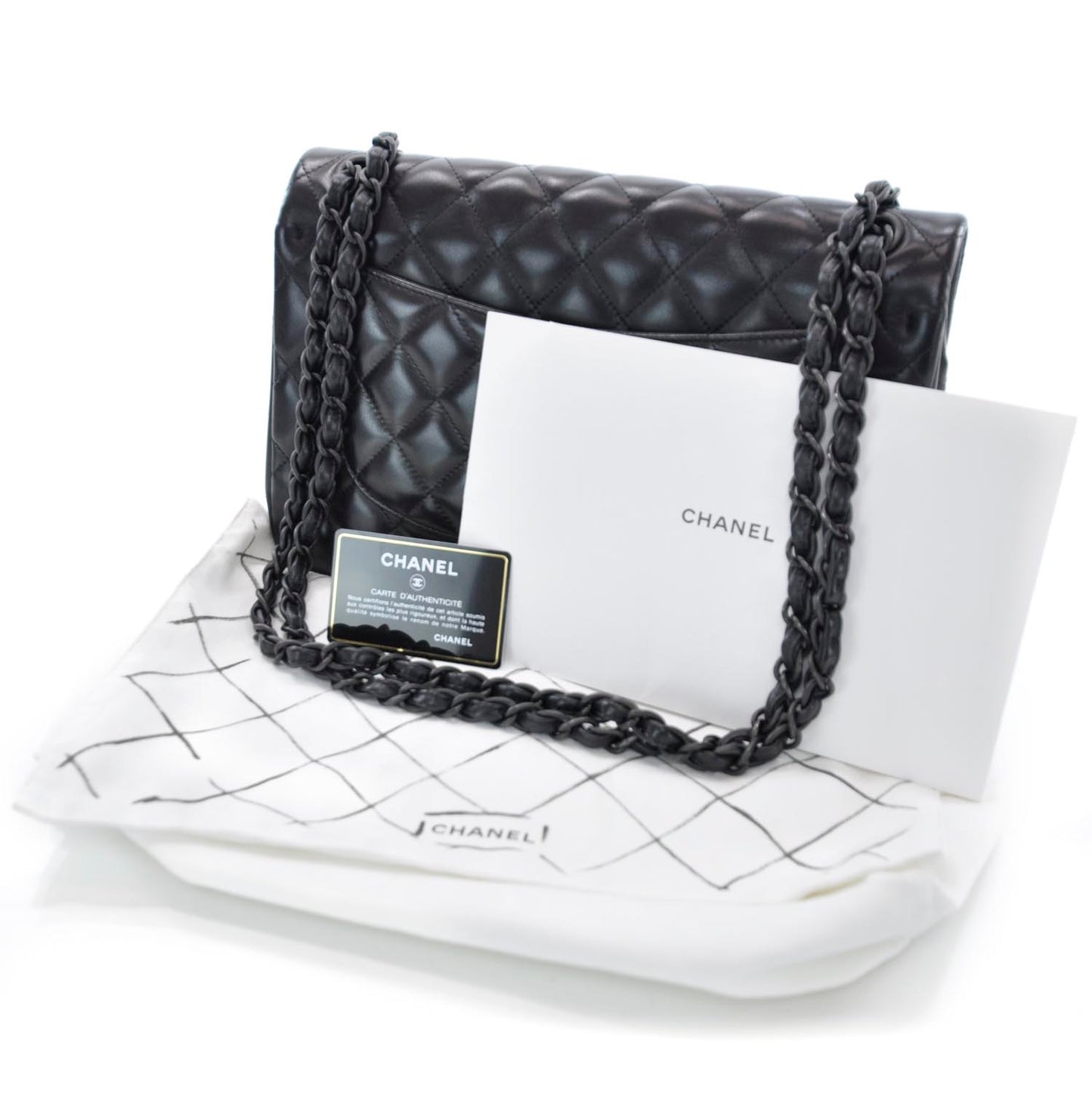 Lambskin Quilted Jumbo Flap Black BHW 11P