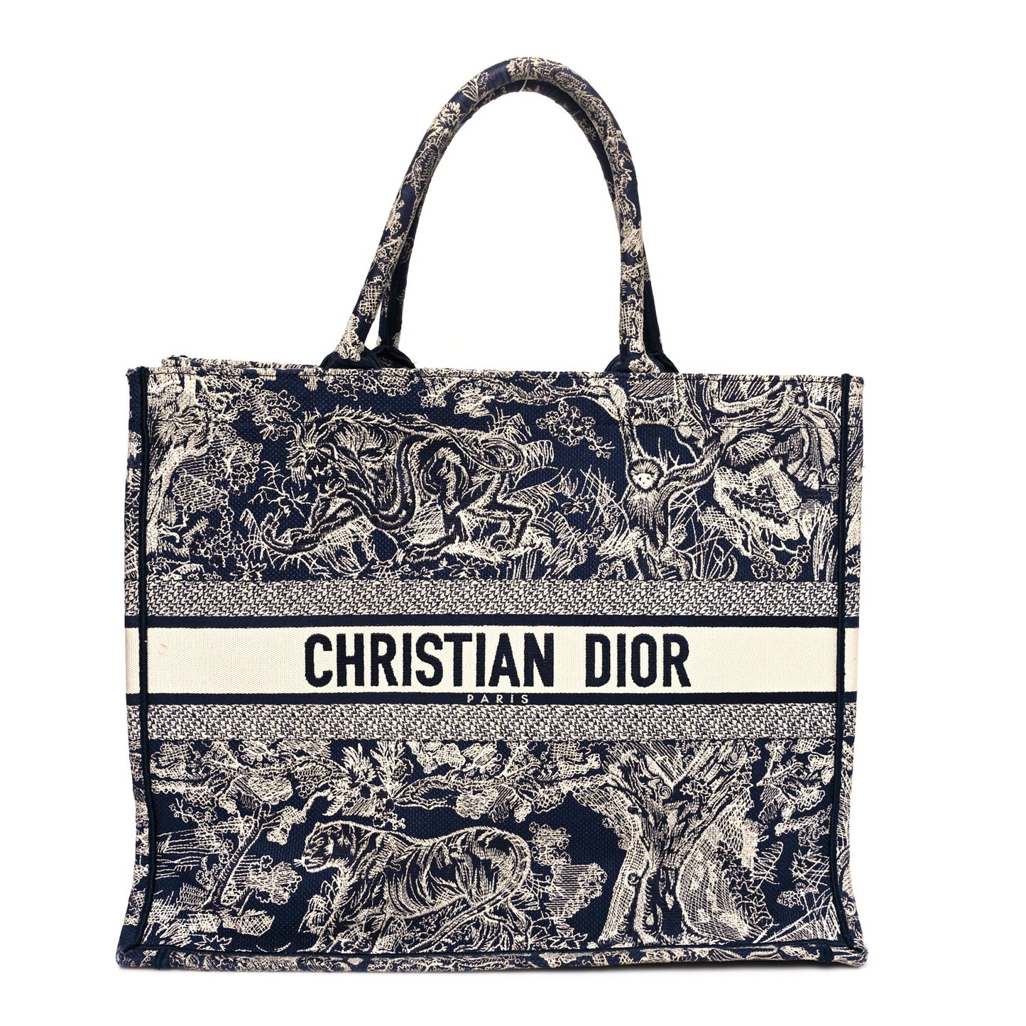 Canvas Embroidered Large Dioriviera Toile De Jouy Reverse Book Tote Blue