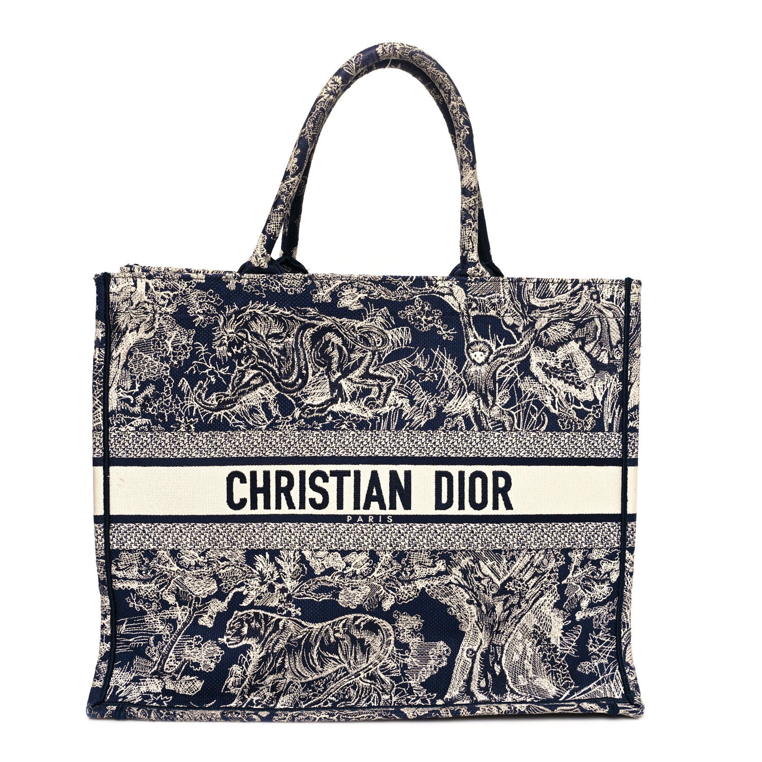 Christian Dior Canvas Embroidered Large Dioriviera Toile De Jouy Reverse Book Tote Blue 1 of 11