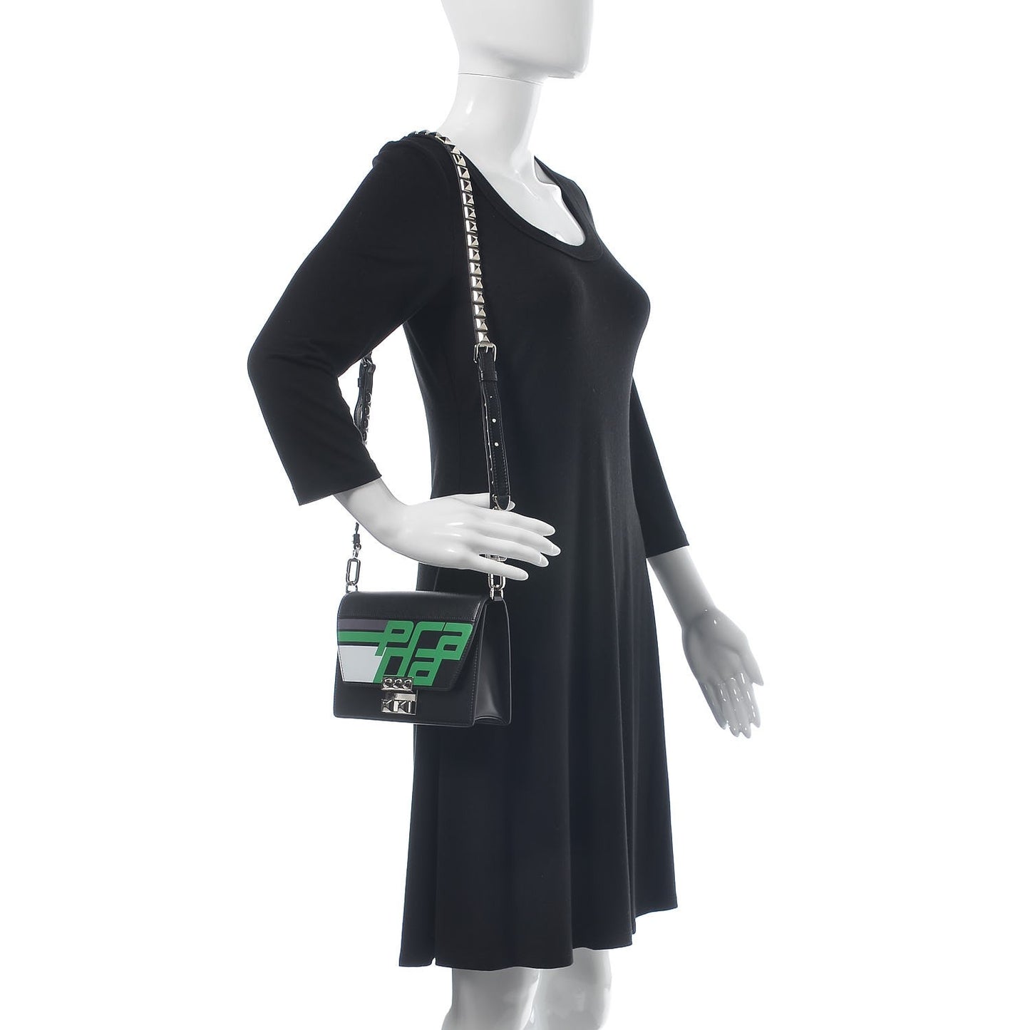 City Calfskin Saffiano Racing Logo Elektra Shoulder Bag Black Verde