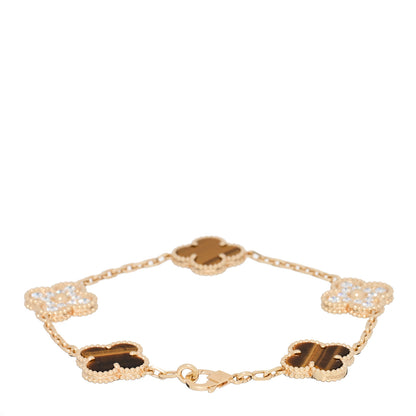 Van Cleef & Arpels 18K Yellow Gold Diamond Tiger Eye 5 Motifs Vintage Alhambra Bracelet 2 of 4